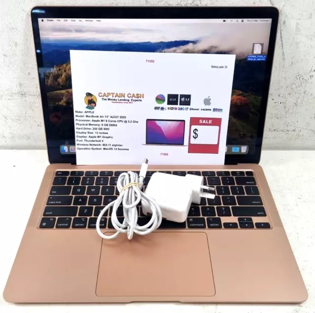 Apple Macbook Air 13" A2337 2020 M1 3.2GHz 8GB 256GB SSD macOS 14 Sonoma Laptop