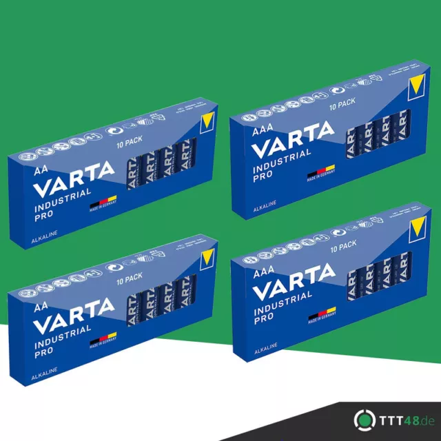 40 x Varta Batterien 20x AA LR6 Mignon+20x LR3 AAA Micro Alkaline Industrial PRO