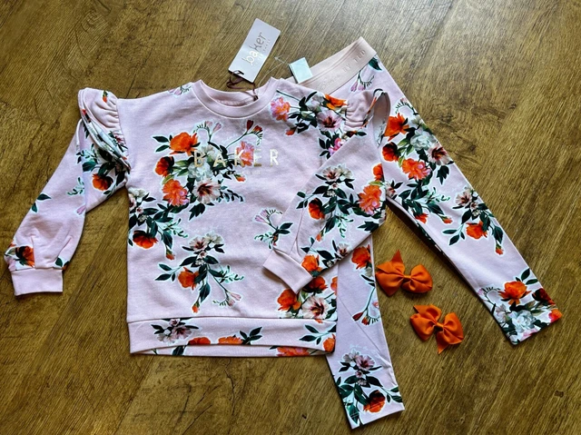 Set outfit floreale Ted Baker felpa 3-4 anni nuova con etichette palestra £40 leggings floreali nuovi