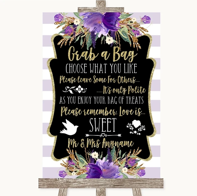 Green Burlap & Lace Grab A Bag Candy Buffet Cart Sweets Wedding Sign