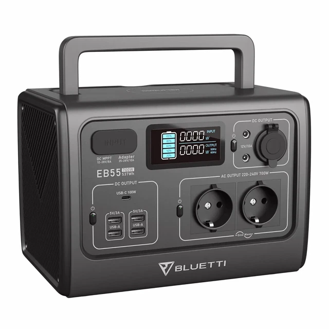 Powerstation LiFePO4 BLUETTI EB55 700W generador solar 537 Wh furgoneta camping