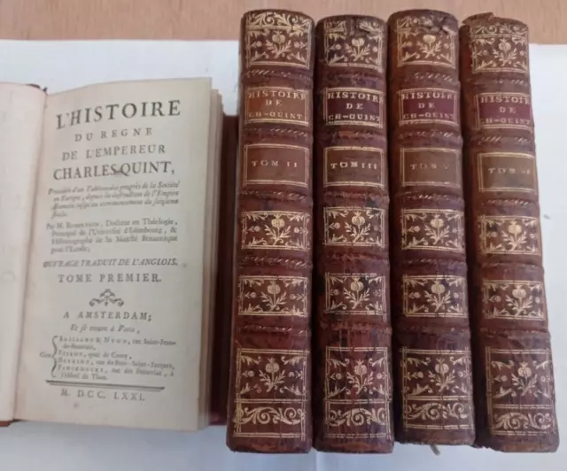 ROBERTSON Histoire du règne de Charles Quint 1771 5 vol. Relié