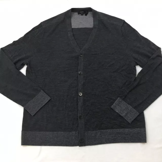 THEORY Merino Cardigan Sweater Men 2XL Charcoal Gray Button Front Dark Academia