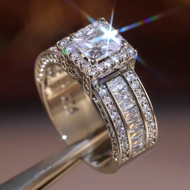 Luxus Damen Ehering 925 Silber Gefüllter Ring Prinzessin Kubik Zirkon Gr. 5-11