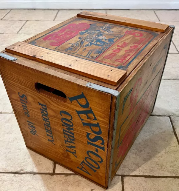 Vintage 1940's-50's Wooden Pepsi Cola Delivery Crate Box Stamped Hits The Spot