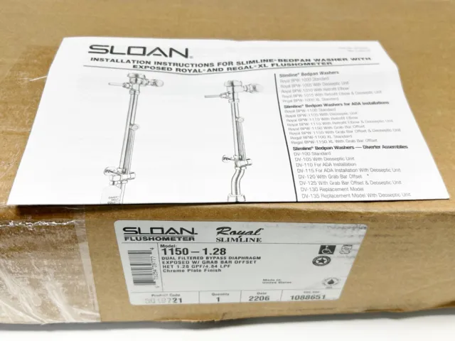 Sloan Flushometer Royal Slimline Model 1150-1.28 Bedpan Washer Top Spud Exposed