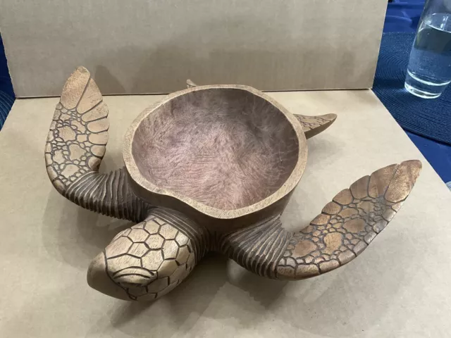 Vintage Hand Carved Wooden Turtle Carved From One Piece Of Wood(Candy/Nut  Tray)