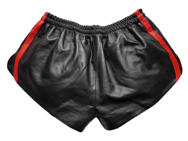 Rosso e Nero Righe Donna Pantaloncini IN Pelle di Pecora Corto Vera Hot