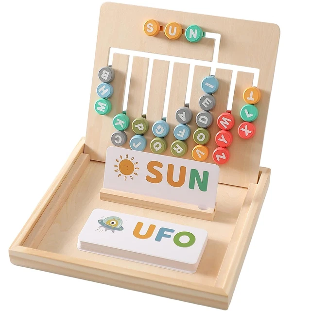 Wooden Matching Letter Game For 3-8 With Alphabet Sight Words Flash Cards Kind