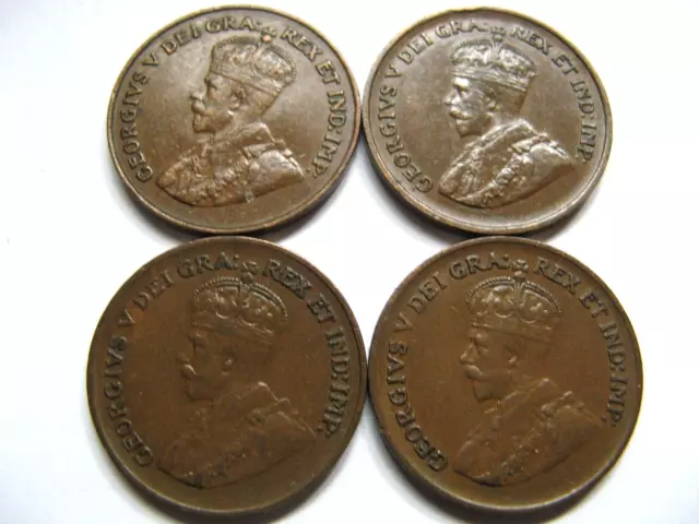 1921 1932 1934 1935 Canada Small One Cents Penny 1C  Xf & Au Lot Of 4   #378
