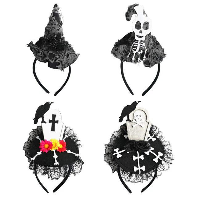 4 piezas diadema cráneo punta sombrero wich diadema sombrero de bruja sombrero