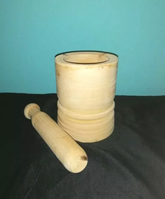 Wood Mortar and Pestle for crushing Ginger Spices, Garlic herbs in the kitchen