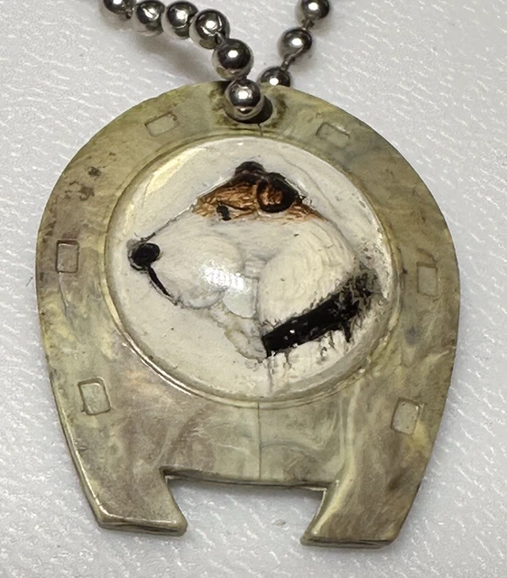 Vintage Fox Terrier Dog Breed Pet Animal Lucky Horseshoe Good Luck Keychain
