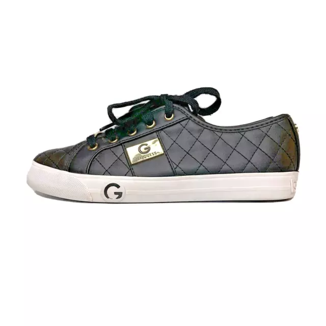 G By Guess Sz 7 M Backer2 Shoes Womens Black Lace Up Quilted Fashion Sneakers