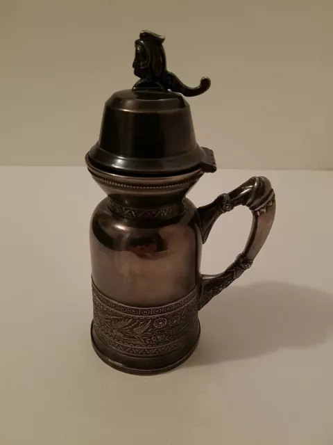 Pelton Bros & Co. Antique Silver Plate Syrup Pitcher, Face Finial, Drip Spout