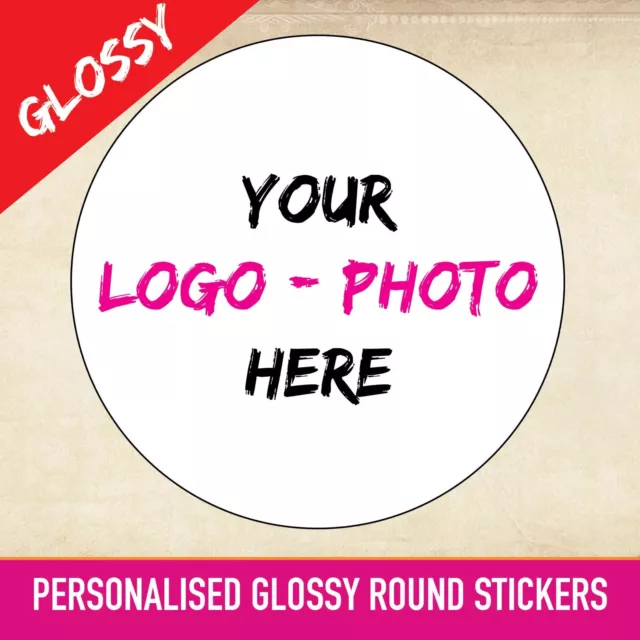 GLOSSY LOGO Printed Round Stickers - Custom labels  postage labels Personalised