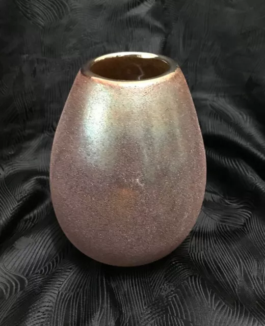 Modern studio style metallic rose gold iridescent frit texture art glass vase