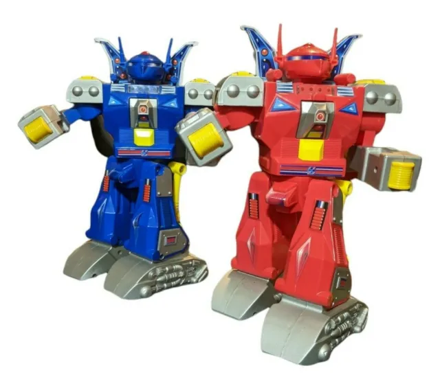 Lot Pair of Two Rare Goldlok Red & Blue Toy Battle Robots from 2001