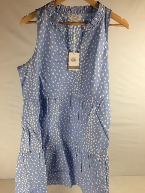 Mud Pie Brekke Women's Tiered Sleeveless Summer Dress, Blue/White Dot, Large