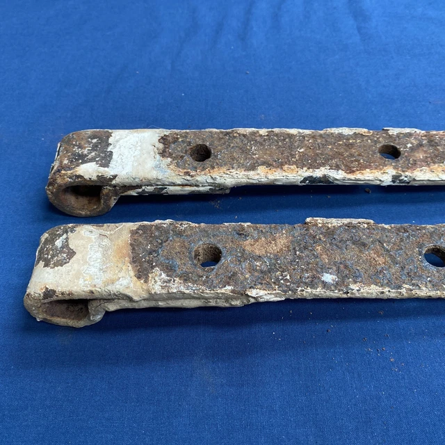 Pair Vintage Antique Hand Forged Iron Barn Door Strap Hinges 12 5/8" 9