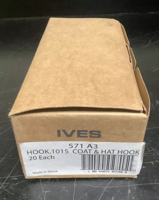 Box of 20 Ives 571A3 Coat and Hat Brass Hooks
