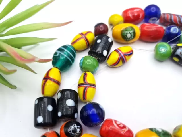 Strang bunte Lampwork Glasperlen aus Indien Replikate alter Perlen Handarbeit 3