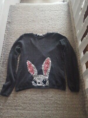 H&M Grey Jumper Sequin Rabbit Bunny age Size 14+ Years yrs VGC girls easter