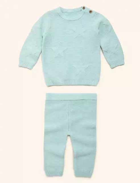 M&S Marks Spencer Baby Boys 2 Piece Organic Cotton Knitted Star Outfit NB BNWT