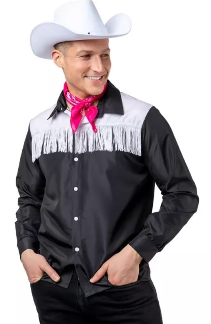 NEW Men's Black Cowboy Shirt Barbie Ken Wild West Fancy Dress Costume