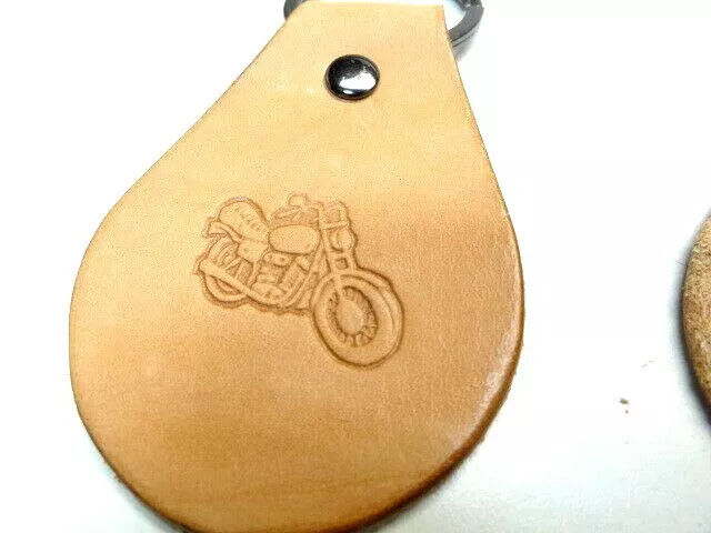 Leather Keychain Motorcycle Stamp Hand Made Key Ring Chain Gift Fob Usa