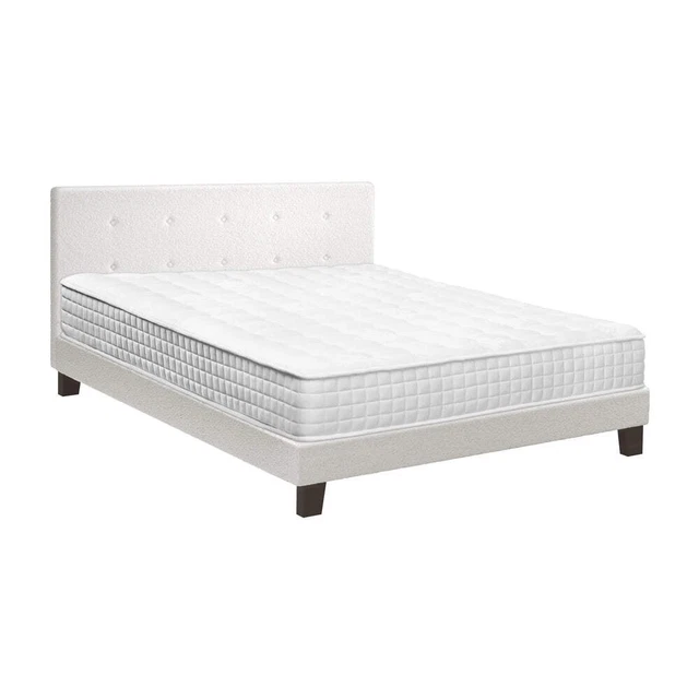 OIKITURE BED FRAME King Single Size Wooden Beds with Mattress White ...