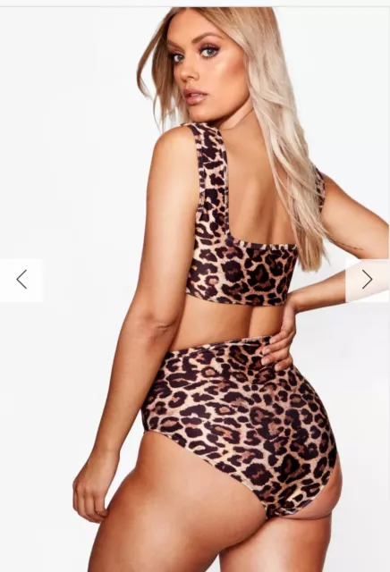 Boohoo  Plus Lola Leopard Print High Waisted Bikini Set Size 18 2