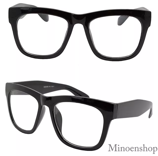 THICK BLACK CELEBRITY Mens Vintage Clear Lens Glasses Bold Frame