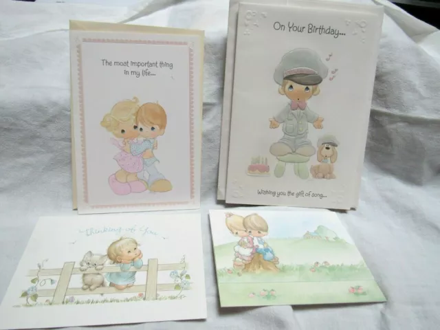 Vintage Hallmark Precious Moments Lot 2 Greeting Cards and 2 Postcards