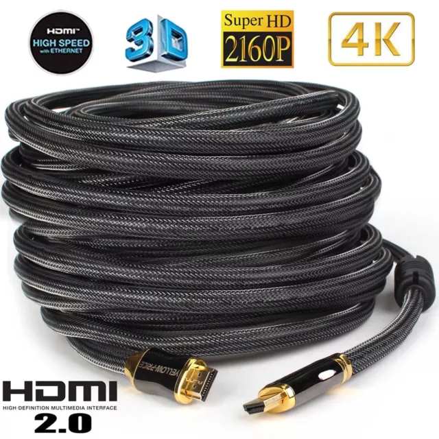 4K HDMI 2.0 Cable 50FT UHD 18GBPs High Speed Ultra HD 60Hz HDR Braided Cord Lot
