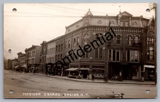 Real Photo Madison Square Storefronts Oneida NY w/ Stores New York RP RPPC J259