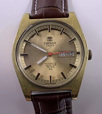 Vintage Mens Tissot Automatic Seastar PR 516 GL Gold Plate Wristwatch