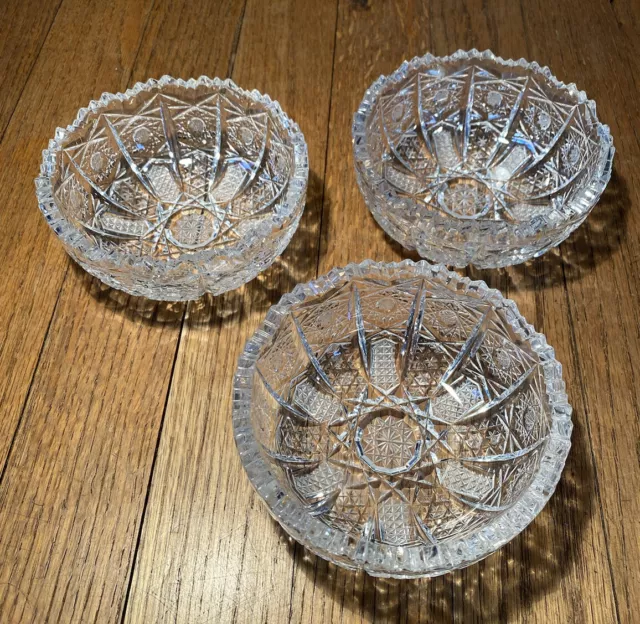 American Brilliant Period Antique Sawtooth Cut Crystal Bowl Pinwheel Starburst