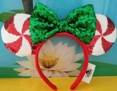 Disney Parks Candy Cane Cutie Sequin Minnie Christmas Headband Girls Ears