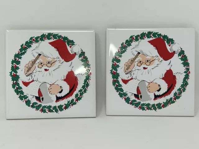 Vintage 1982 JASCO Holidays Christmas Ceramic Tile 2 Collectible Coasters