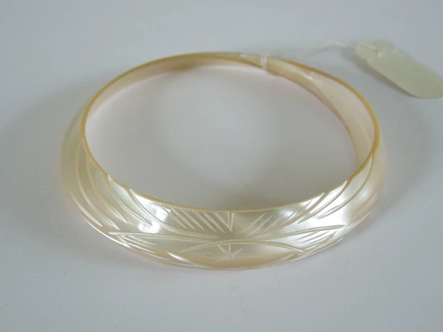 Bracelet Vintage Années 60 En Laiton Et Nacre - Style Manchette - Bijou Rétro