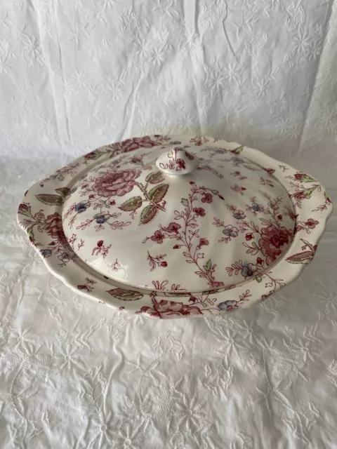 vtg 1950s Johnson Brothers Rose Chintz Covered Vegetable Bowl Made in England