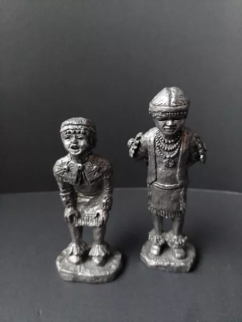 Michael Ricker Pewter Indian Native American Child Children Pair Boy Girl SIGNED