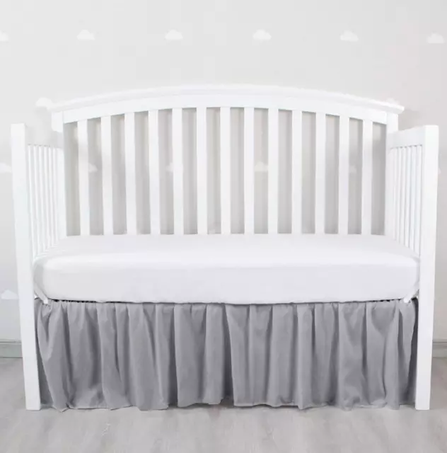 Grey Crib Skirt with 4 Sides Pleated Elastic Wrap Around Microfiber Skirt A62