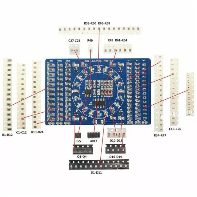 Welding Practice Board SMT SMD Component SoldeRings DIY Electro O2 Y7Z8 Kit I4F6