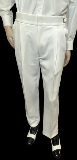 Men's White Pleated Tuxedo Pants-Adjustable Waist Easter Church Easy Care