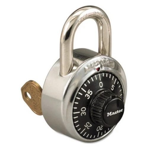Combination Stainless Steel Padlock w/Key Cylinder, 1-7/8" Wide, Black/Silver