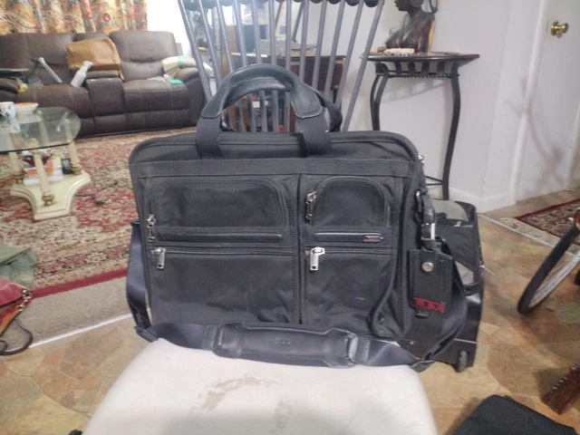 TUMI Black Canvas Laptop Briefcase Expandable Messenger Business Bag Carry On