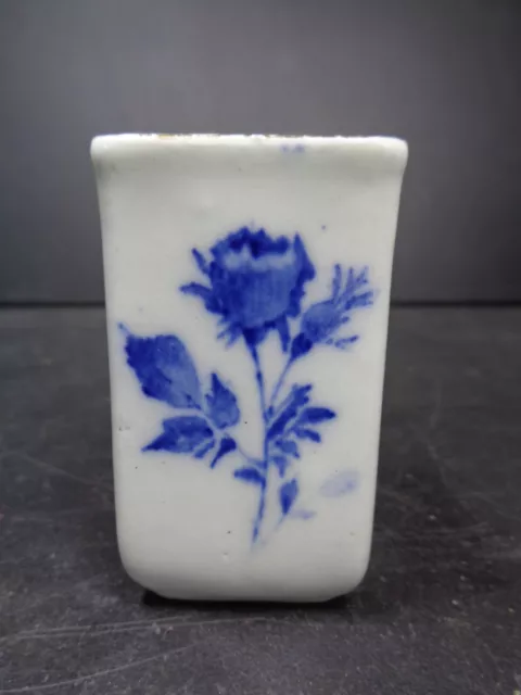 Antique Royal Doulton Gloire-De Dijon Blue Floral Square Vase 6.5cm