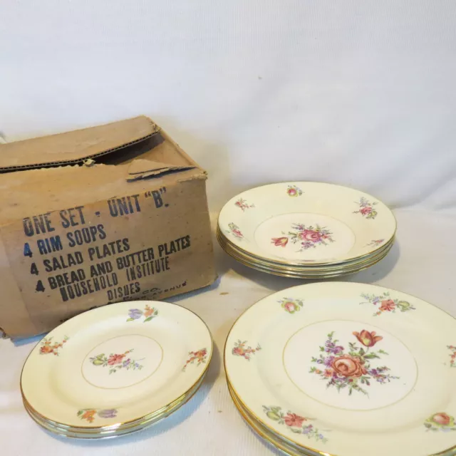 NIB RARE Laughlin Eggshell Nautilus Priscilla Pattern 12 pc Set Plates Rim Soups